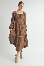 Long Sleeve Square-Neck Midi dress I ABED7575