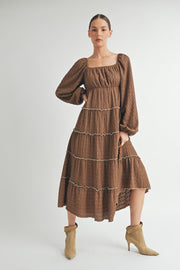 Long Sleeve Square-Neck Midi dress I ABED7575