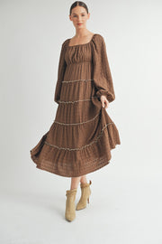 Long Sleeve Square-Neck Midi dress I ABED7575