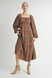 Long Sleeve Square-Neck Midi dress I ABED7575