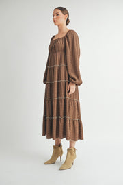 Long Sleeve Square-Neck Midi dress I ABED7575