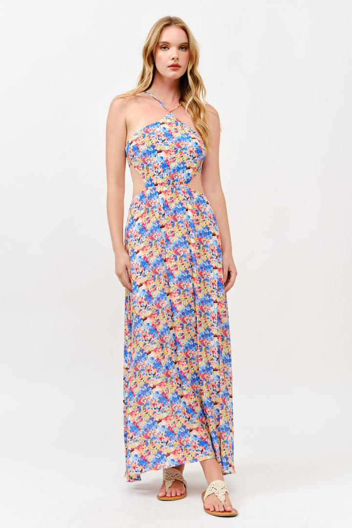Floral Halter Neck Maxi Dress / S#ABMD0624