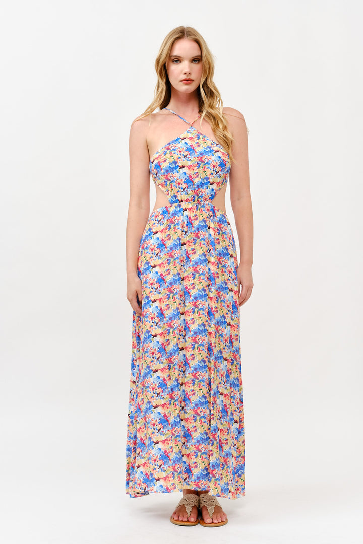 Floral Halter Neck Maxi Dress / S#ABMD0624