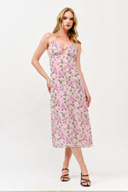Floral Print Cutout Midi Dress / S#ABND0637-1