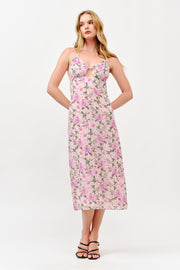 Floral Print Cutout Midi Dress / S#ABND0637-1