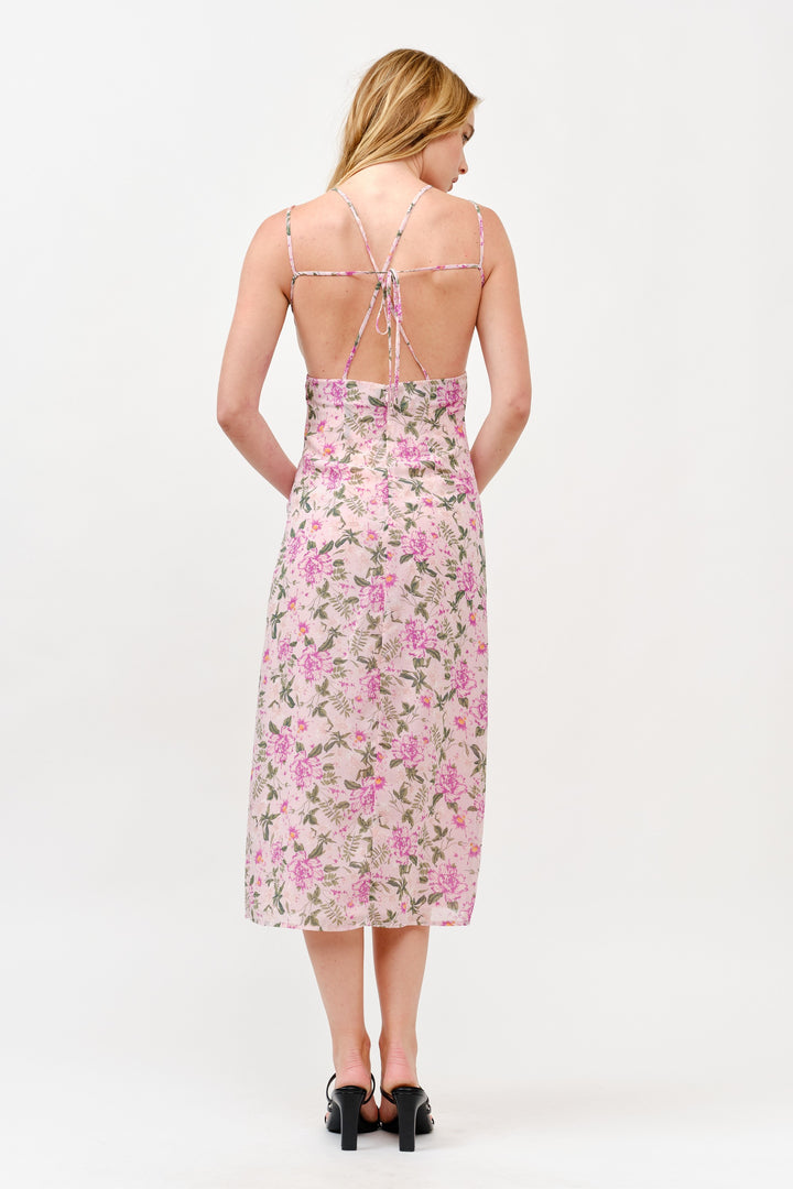 Floral Print Cutout Midi Dress / S#ABND0637-1