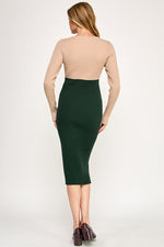 Load image into Gallery viewer, Color Block Ribbed Knit Midi Dress with Side Slit | ABES7513 TAUPE GRE
