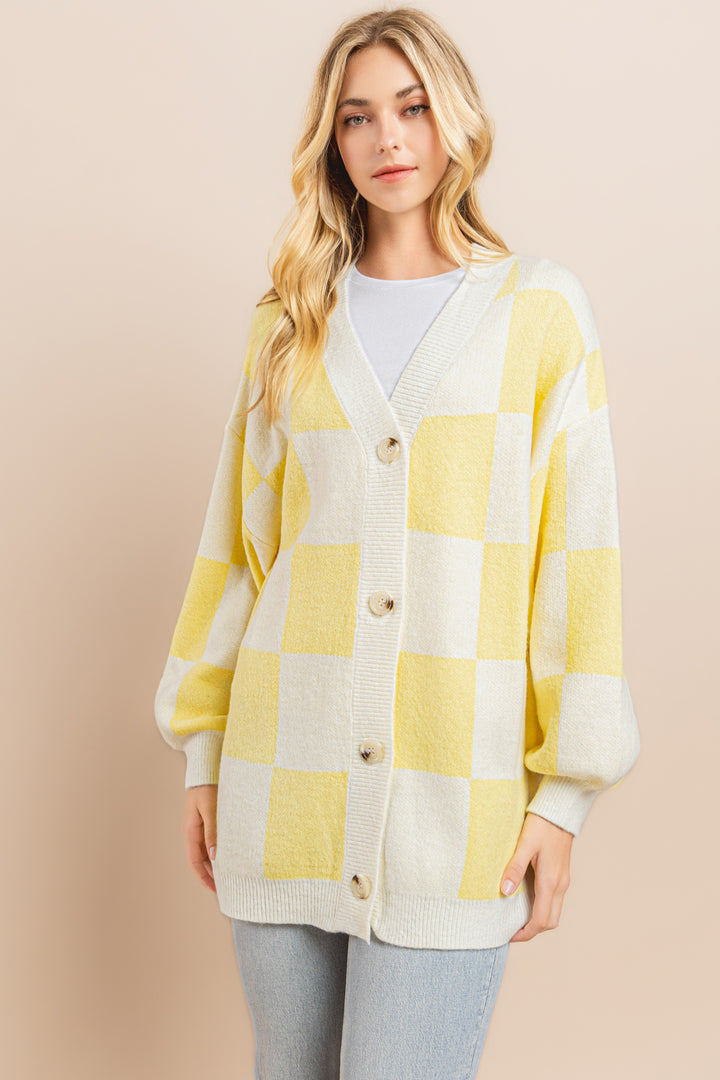 Yellow Checkerboard Cardigan I ABCS0100