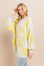 Load image into Gallery viewer, Yellow Checkerboard Cardigan I ABCS0100
