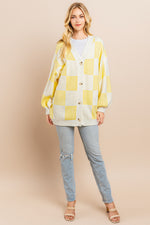 Load image into Gallery viewer, Yellow Checkerboard Cardigan I ABCS0100
