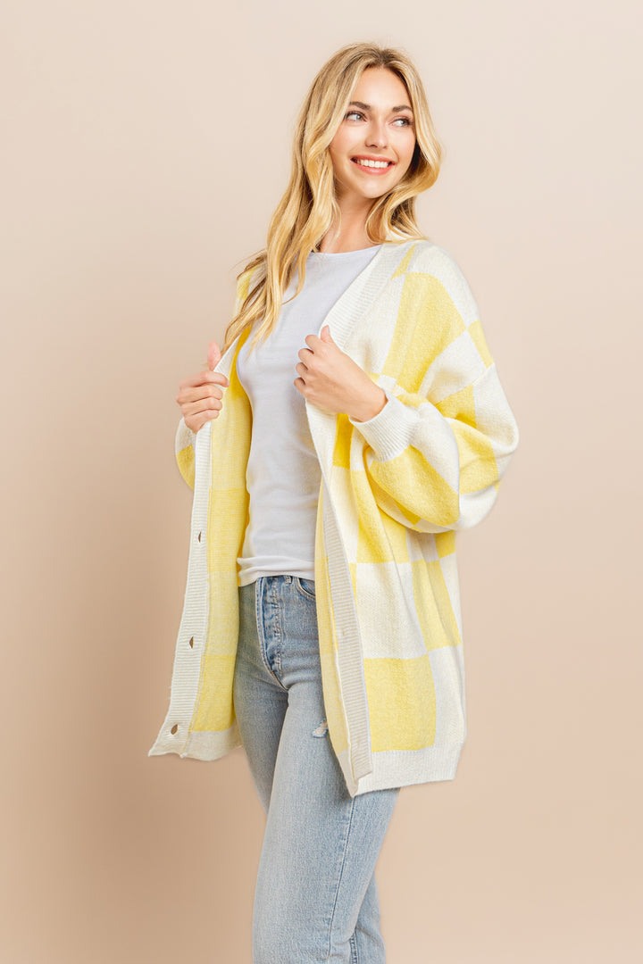 Yellow Checkerboard Cardigan I ABCS0100