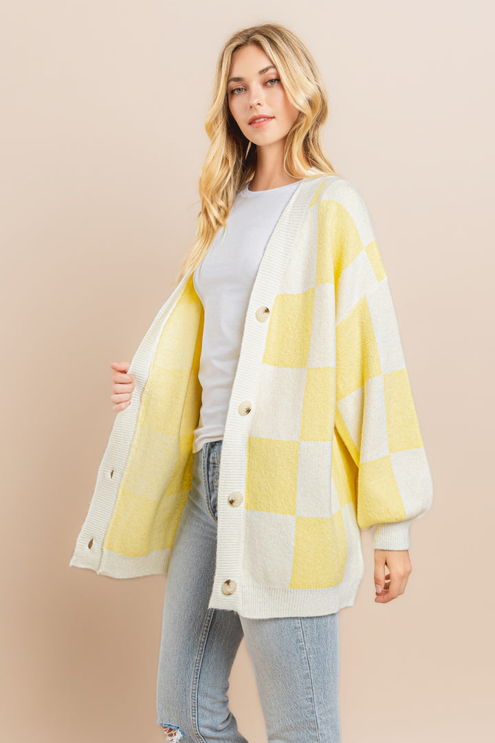 Yellow Checkerboard Cardigan I ABCS0100