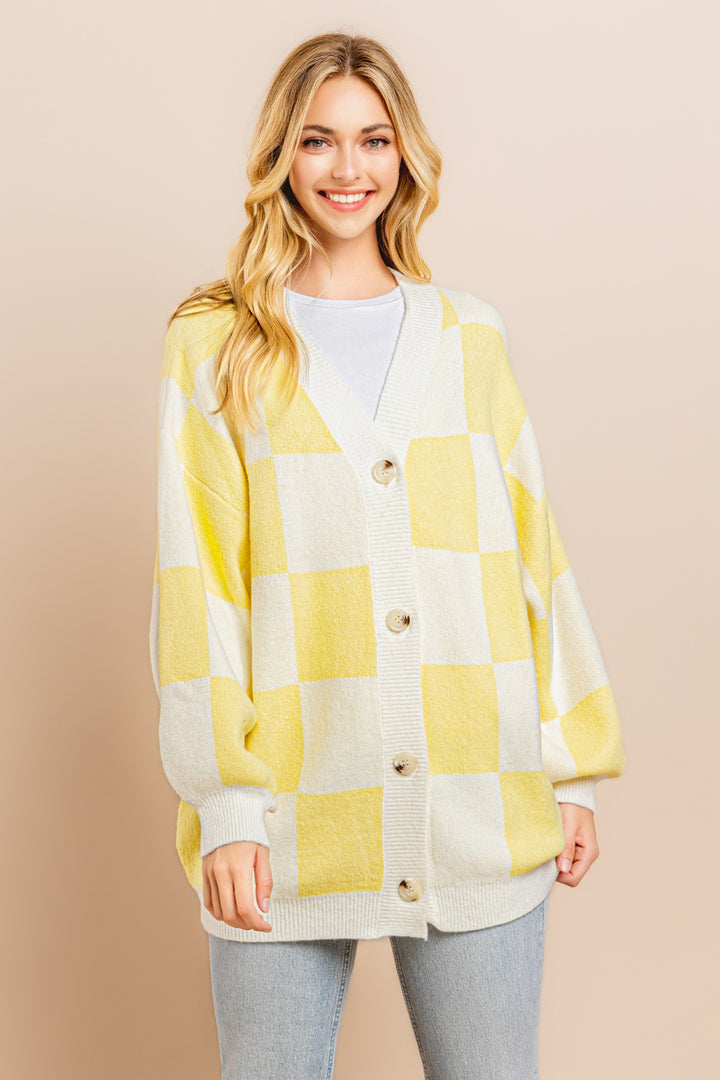 Yellow Checkerboard Cardigan I ABCS0100