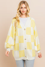 Load image into Gallery viewer, Yellow Checkerboard Cardigan I ABCS0100
