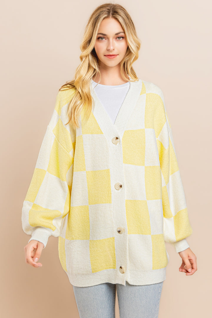 Yellow Checkerboard Cardigan I ABCS0100