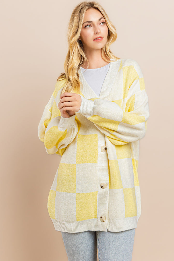Yellow Checkerboard Cardigan I ABCS0100