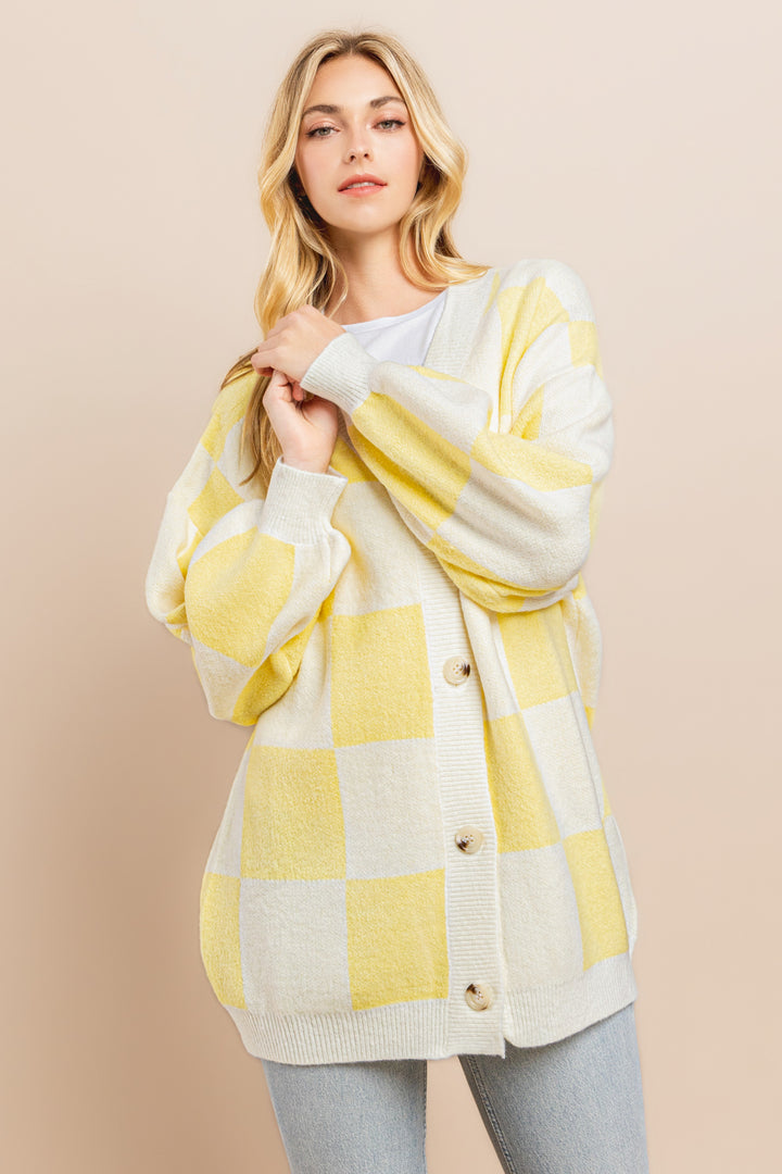Yellow Checkerboard Cardigan I ABCS0100