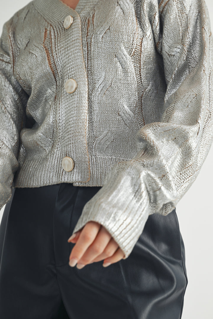 Gold Foiled Crop Cardigan  I ABCS0132