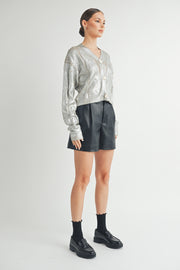 Gold Foiled Crop Cardigan  I ABCS0132