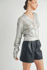Load image into Gallery viewer, Gold Foiled Crop Cardigan  I ABCS0132
