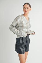 Gold Foiled Crop Cardigan  I ABCS0132