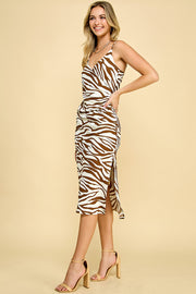 Brown Zebra Print Ova Dress / S#ABDD0103