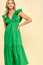 Load image into Gallery viewer, Double Ruffle Midi Dress/ S#ABDD0109
