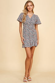 Floral Puff sleeve mini dress / S#ABDD0110