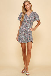 Floral Puff sleeve mini dress / S#ABDD0110