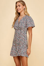 Floral Puff sleeve mini dress / S#ABDD0110