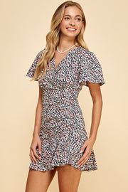 Floral Puff sleeve mini dress / S#ABDD0110