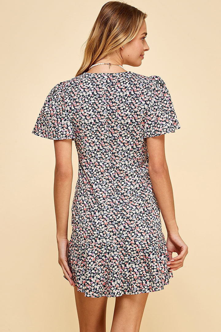 Floral Puff sleeve mini dress / S#ABDD0110