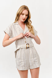 Striped button down romper / S#ABDJ0106