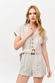 Striped button down romper / S#ABDJ0106