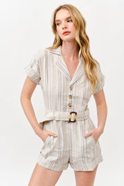 Striped button down romper / S#ABDJ0106