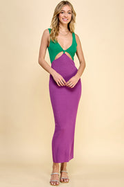 Color Block Sweater Midi Dress /S#ABDS0102