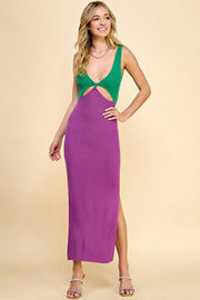 Color Block Sweater Midi Dress /S#ABDS0102