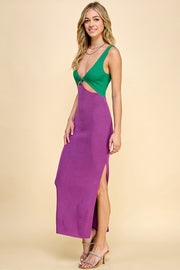 Color Block Sweater Midi Dress /S#ABDS0102