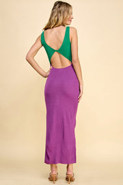 Color Block Sweater Midi Dress /S#ABDS0102