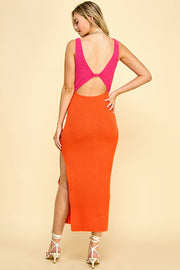 Color Block Sweater Midi Dress /S#ABDS0102