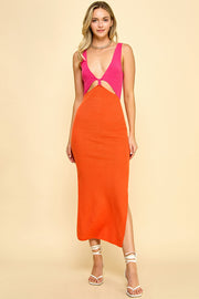 Color Block Sweater Midi Dress /S#ABDS0102