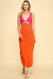 Color Block Sweater Midi Dress /S#ABDS0102