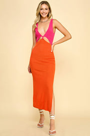 Color Block Sweater Midi Dress /S#ABDS0102