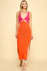 Color Block Sweater Midi Dress /S#ABDS0102