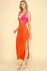 Color Block Sweater Midi Dress /S#ABDS0102