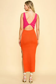 Color Block Sweater Midi Dress /S#ABDS0102