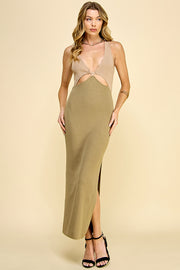 Color Block Sweater Midi Dress /S#ABDS0102