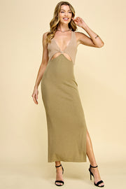 Color Block Sweater Midi Dress /S#ABDS0102