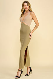 Color Block Sweater Midi Dress /S#ABDS0102