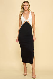 Color Block Sweater Midi Dress /S#ABDS0102